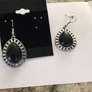 Elegant Silver and Black Teardrop Earrings